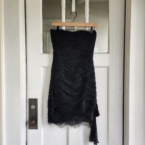Oscar de la Renta Ruched Black Strapless Dress, Sz 10